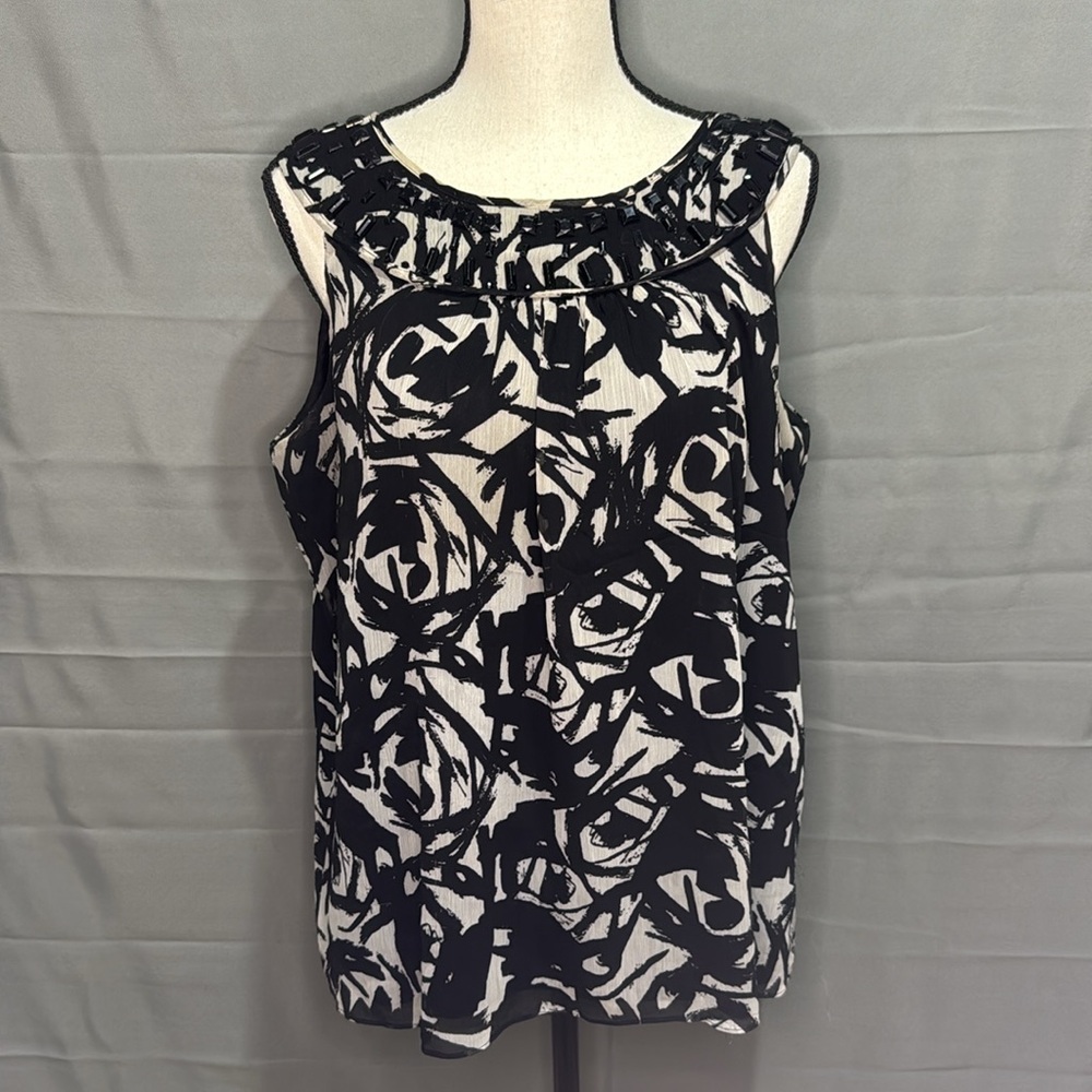 Black & Gray Patterned Tank Top with Jewel Detail